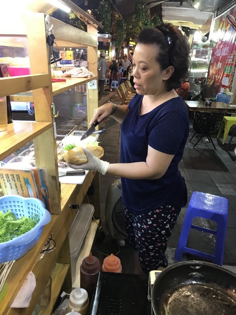 Homemade Bahn Mi preparation at Old Quarter, Hanoi
