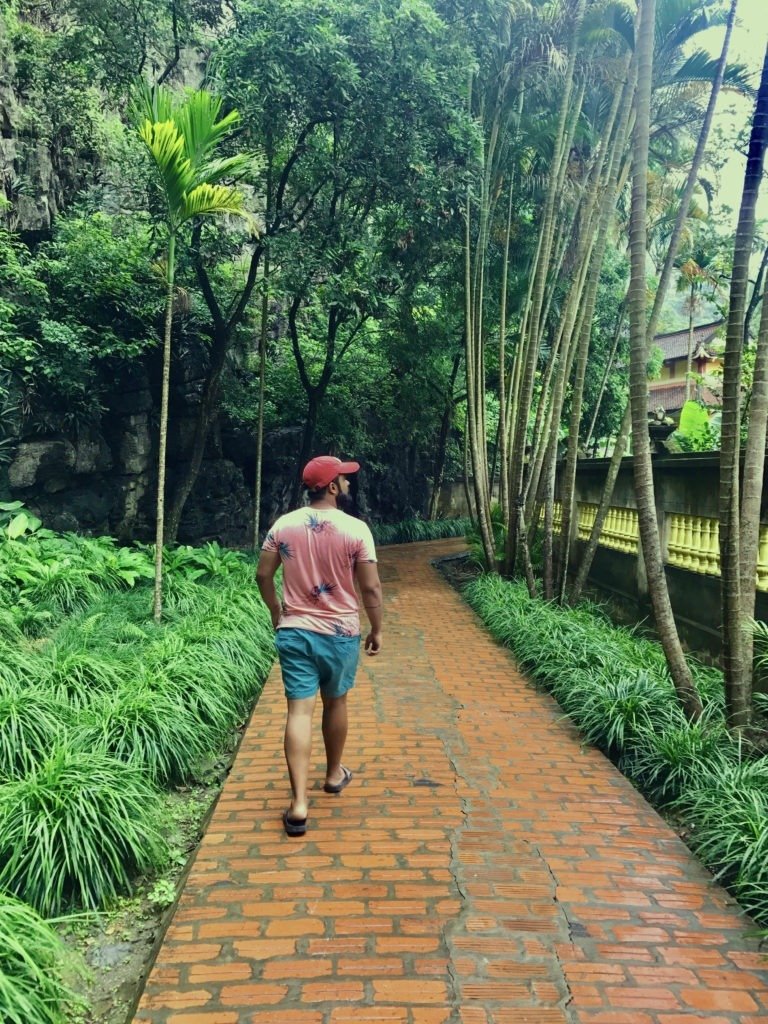Walking towards a pagoda in Ninh Binh, Vietnam