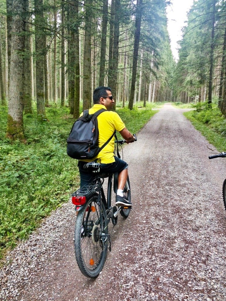 Sameer Pahuja on a bike in villingen-schwenningen black forest
