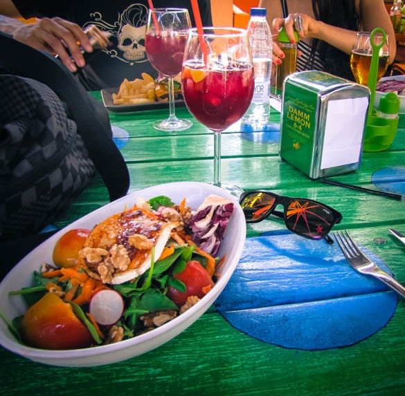 Salad with Sangria during bike tour, Barcelona